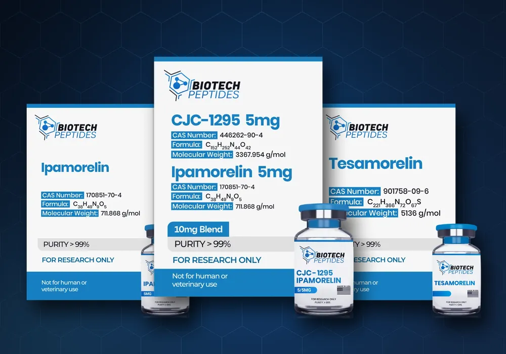 Biotech peptides for growth hormone research: ipamorelin, CJC-1295 ipamorelin blend and tesamorelin