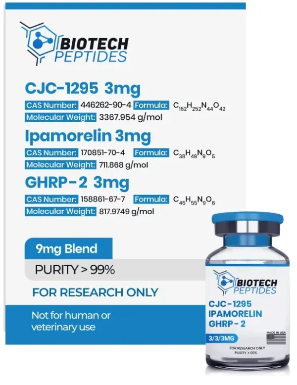 CJC-1295 Ipamorelin GHRP-2 Blend 9mg vial from Biotech Peptides