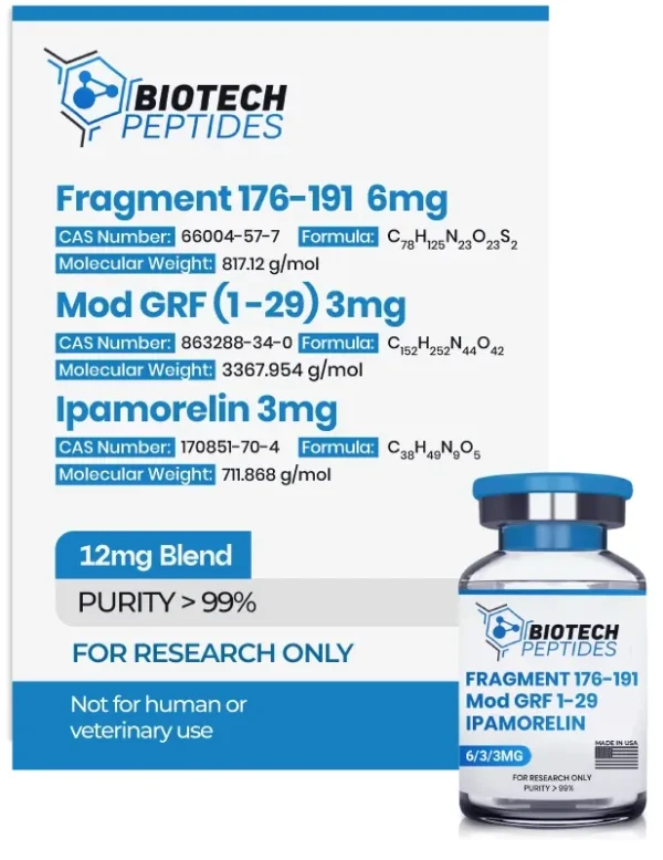 Fragment 176-191 Mod GRF Ipamorelin Blend 12mg vial from Biotech Peptides