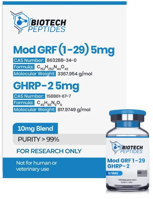 Mod GRF 1-29 GHRP-2 Blend 10mg vial from Biotech Peptides
