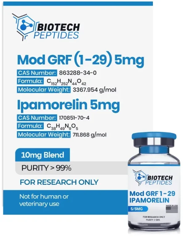 Mod GRF 1-29 Ipamorelin Blend 10mg vial from Biotech Peptides