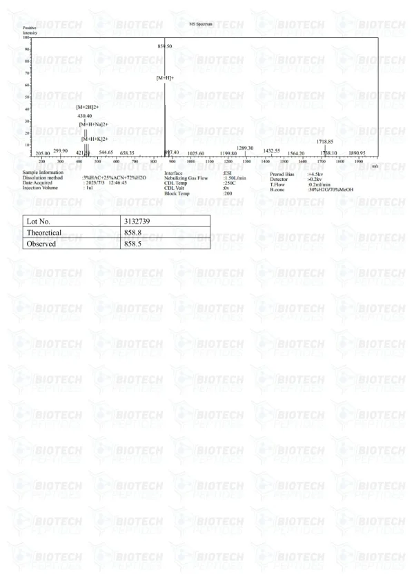 Thymalin 25mg mass spectrometry report Thymalin 25mg mass spectrometry report
